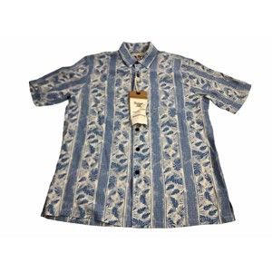 Vintage Silk Circa 1969 Sz M Blue Short Sleeve Button Up Shirt New